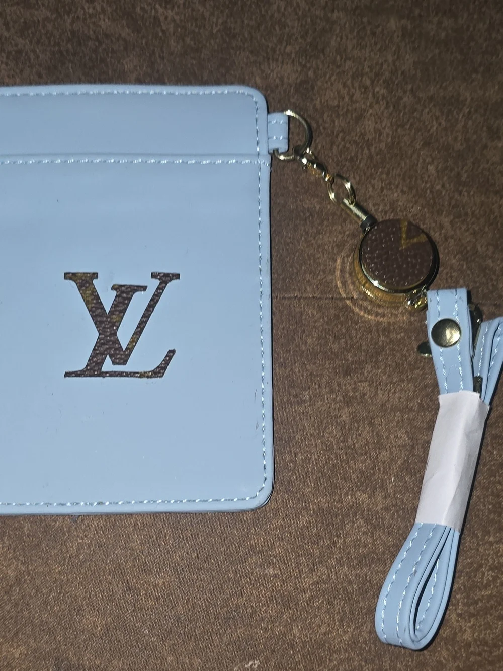Custom Blue Faux Leather Card ID Holder Lanyard & Retractable Reel NWOT